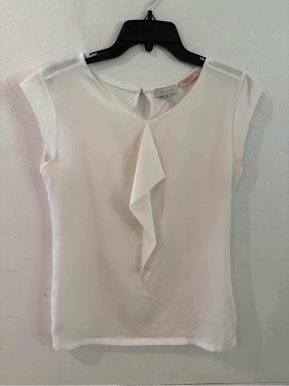 The Limited Scandal White Sleeveless Ruffle Front Blouse